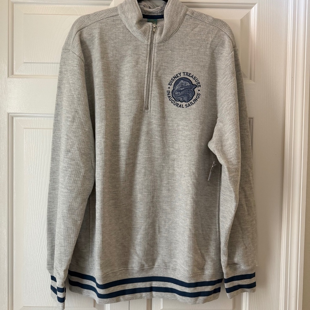 NEW DCL Disney Cruise Line‎ Quarter Zip Gray Treasure Inaugural Pullover Large